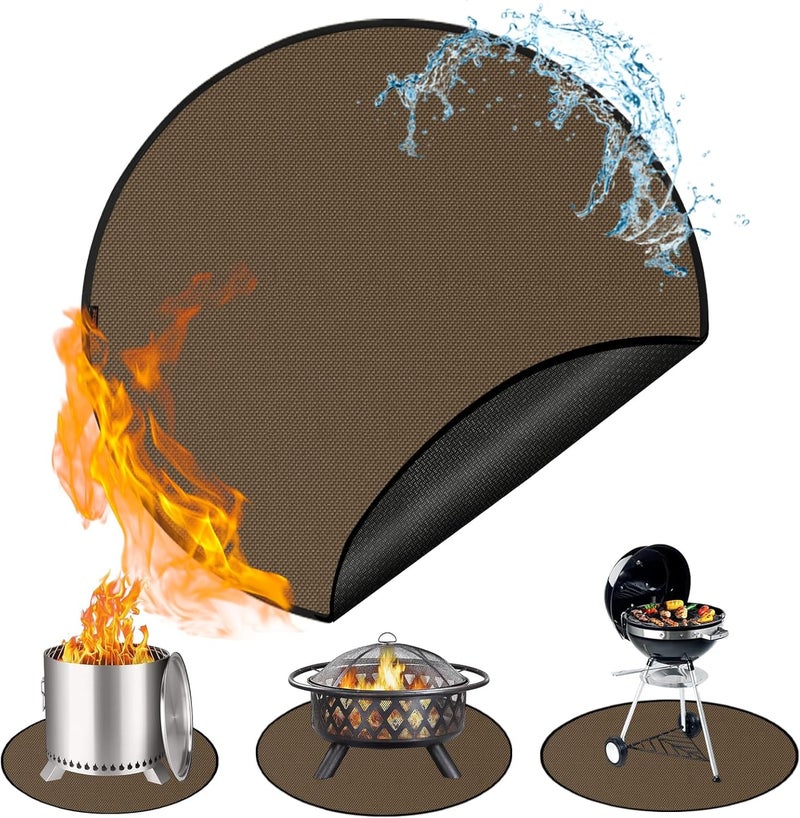 Anze Round Under Grill Mat for Outdoor Grill, 36 Inch Anti-Slip BBQ Floor Mats, Easy to Clean Reusable Fireproof Grill Pad, Oil-Proof Waterproof Protector for Deck Fireplace Pit Mat Brown - Image 1